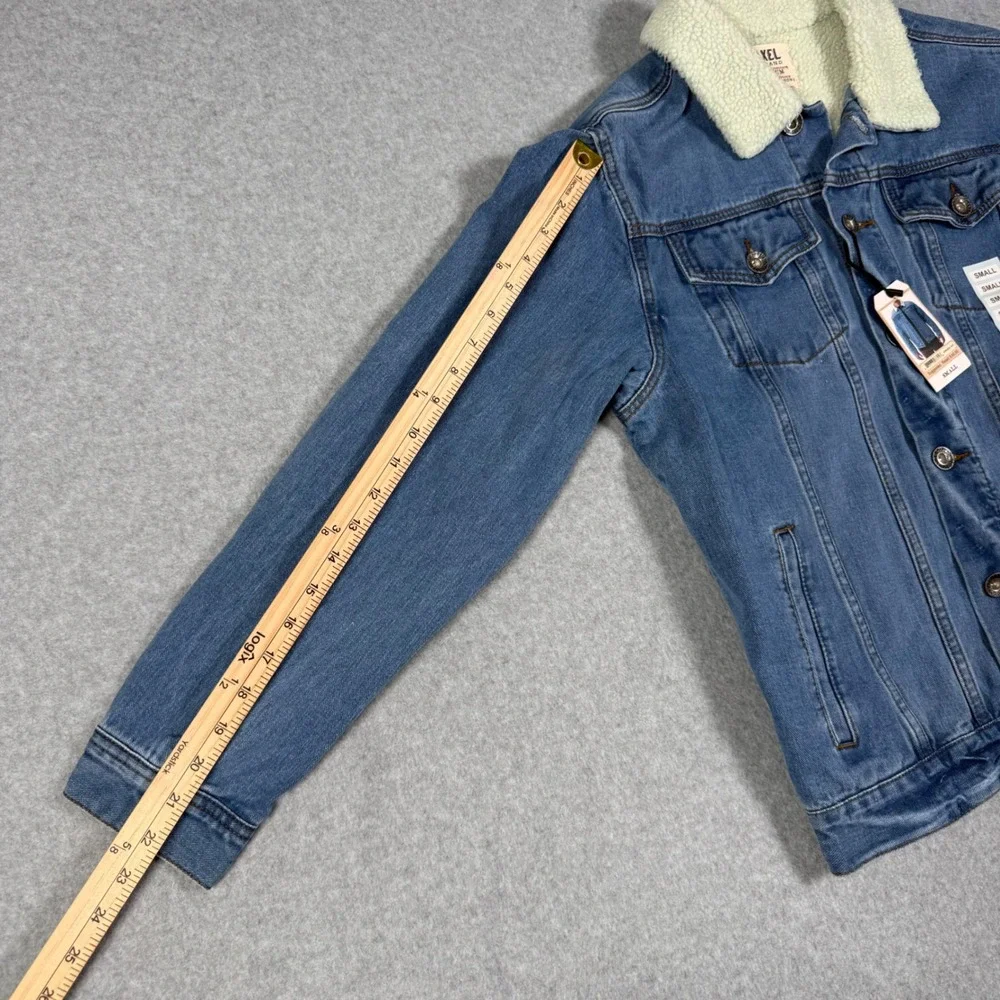 Axel Brand Mens Sherpa Lined Denim Trucker Jacket Blue Medium Wash Small NEW - Picture 6 of 8